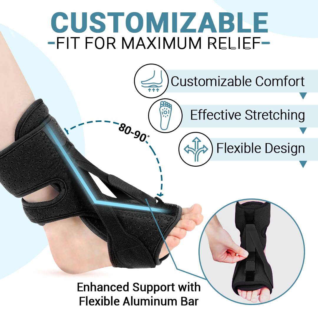 Plantar Fasciitis Night Splint – Adjustable Night Splint for Achilles Tendonitis & Foot Drop Relief | Pain Relief for Plantar Fasciitis | Soft, Breathable Comfort Design