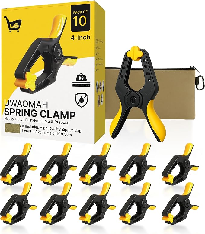 Multi-Purpose Spring Clamps – 4" (10-Pack), Strong Grip + Zipper Bag