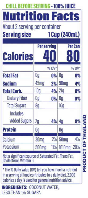 C2 The Original Coconut Water – 485ml Cans | Case of 8 Packs
