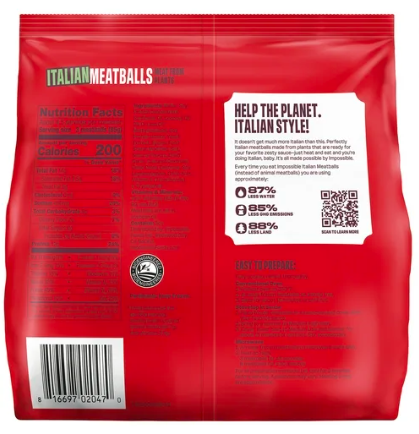 Impossible Foods Italian Meatballs Meat from Plants – Case of 12 Packs
