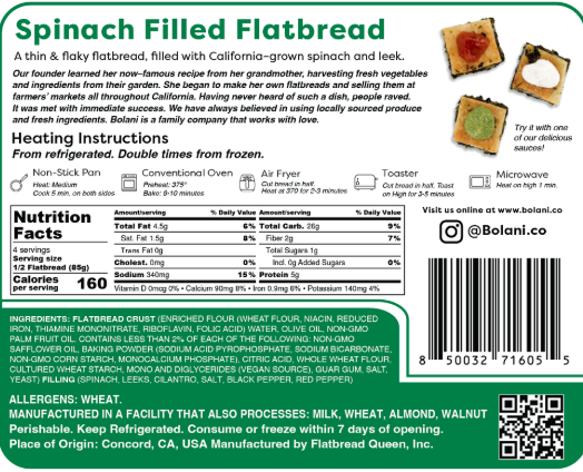 Spinach Filled Flatbread – Case of 2 Packs