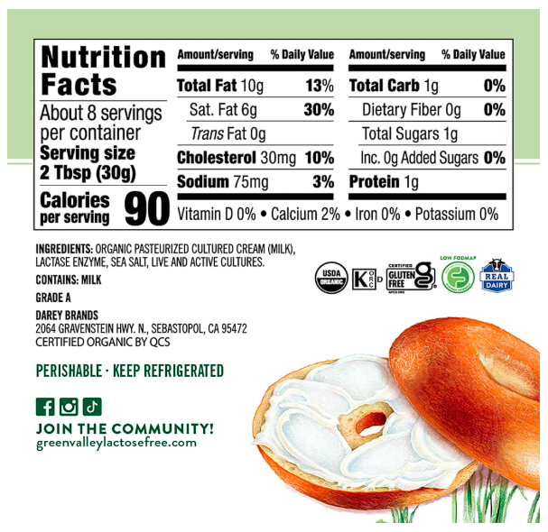 Green Valley Lactose Free Organic Cream Cheese – Case of 8 Packs