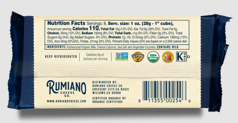 Rumiano Organic Sharp Cheddar – Case of 12 Packs