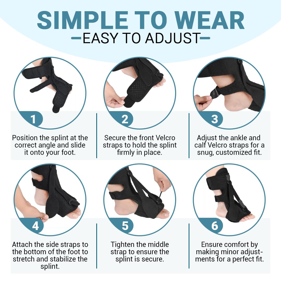 Plantar Fasciitis Night Splint - Adjustable Foot Brace for Men and Women, Heel Pain Relief, Comfortable Sleep Support for Foot Drop and Achilles Pain (Black)