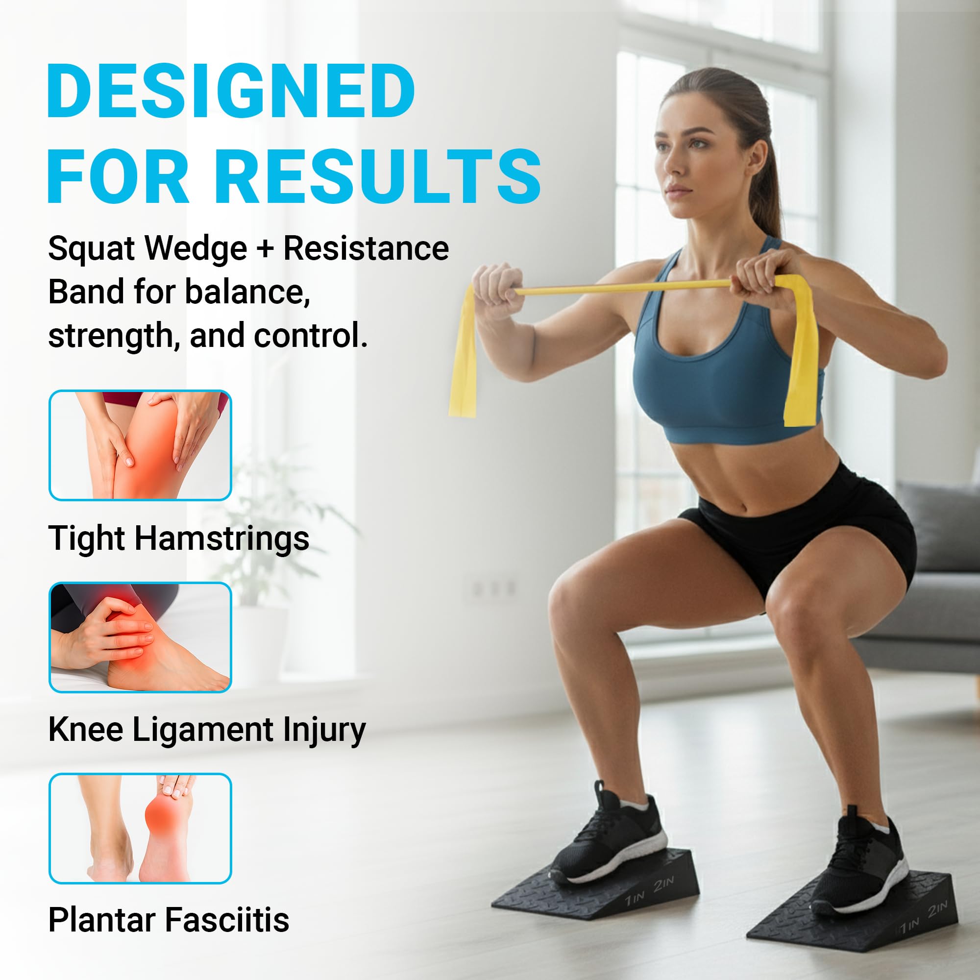 Squat Wedge 2 Pack - Non-Slip 2 Inch Heel Riser for Deeper Squats, Ankle Mobility & Calf Stretching, Portable Slant Board with Storage Bag, Heavy Duty Squat Blocks