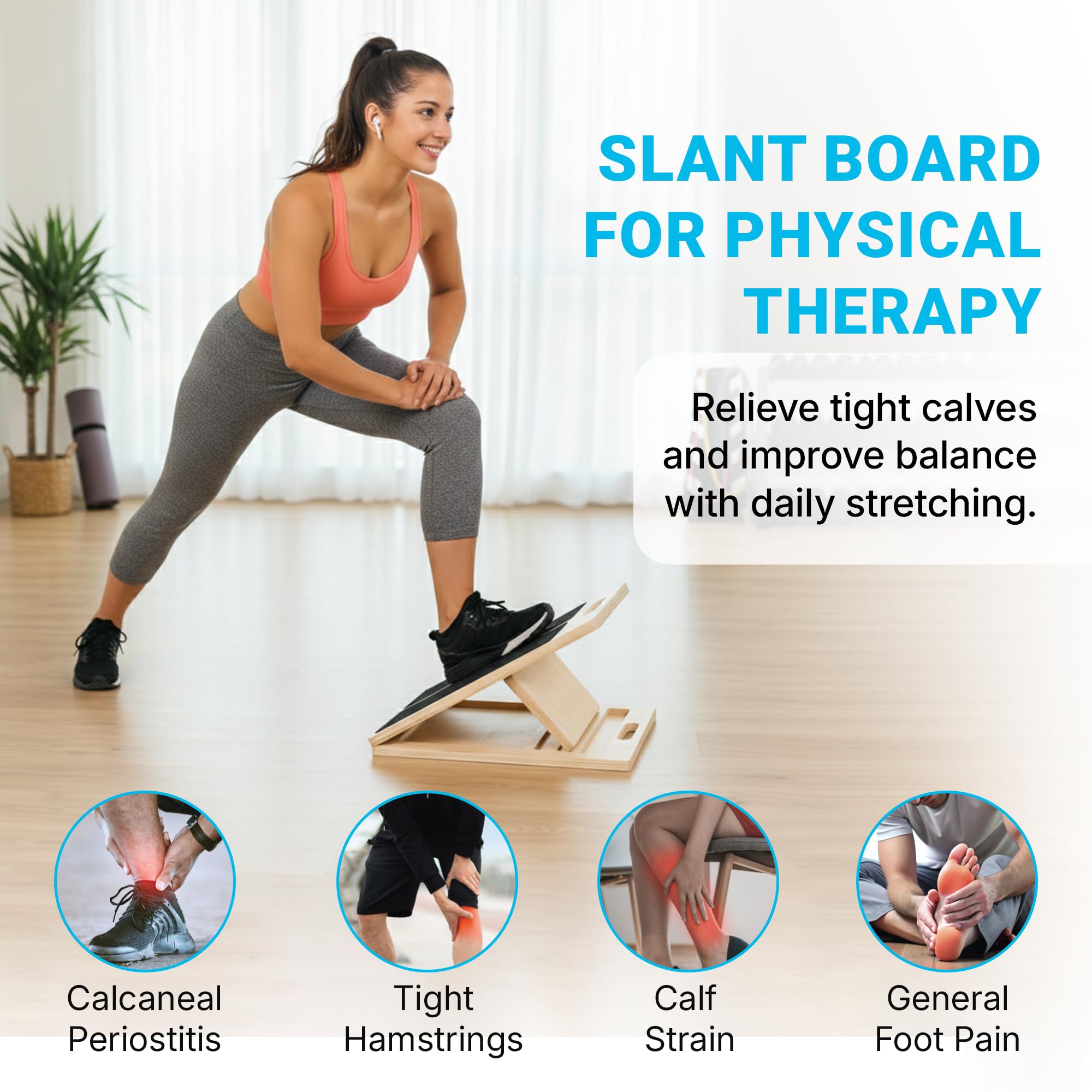 Slant Board for Calf Stretching – Adjustable Wooden Calf Stretch Board, Calf Stretcher & Squat Wedge