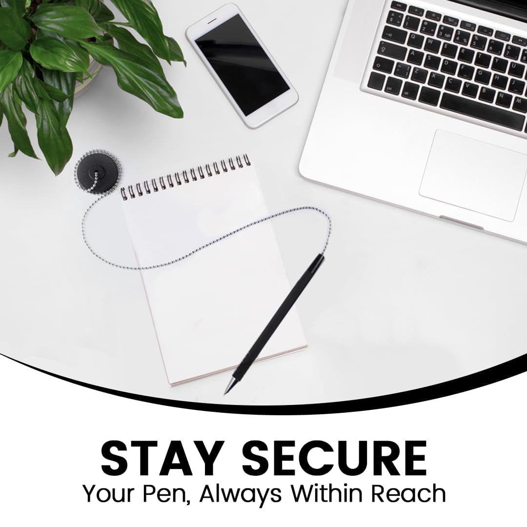 Pen with Chain Security Desk Pen on a Chain with Adhesive Base & 23" Chain Pen Holder Includes Refills for Office, Counter Pen, & Reception Use
