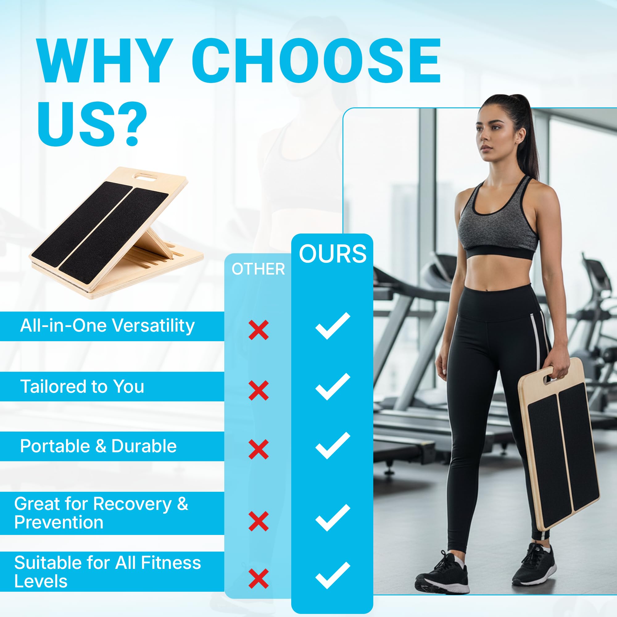 Slant Board for Calf Stretching – Adjustable Wooden Calf Stretch Board, Calf Stretcher & Squat Wedge