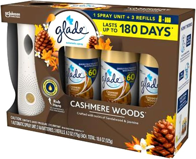 Glade | Auto Air Freshener – 1 Holder + 3 Refills, Cashmere Woods