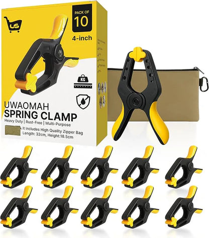 Spring Clamps [10 Pack] – 4-Inch Clamps Heavy Duty with 30lb Grip Strength & 2" Jaw Capacity | Rust-Free for Backdrop with Non-Slip Pads | Heavy Duty Clamps, Crafts, DIY & Tarps