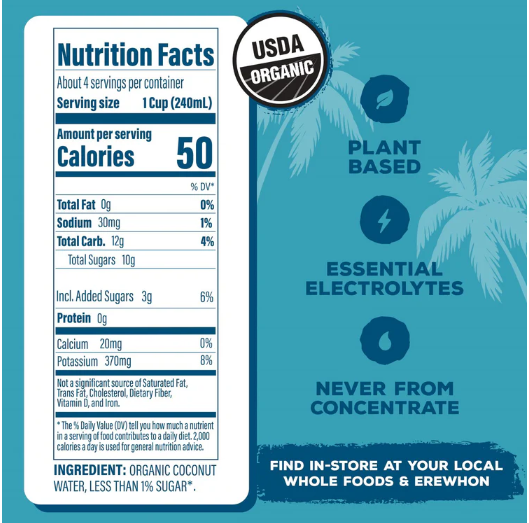 C2 Pure Hydration Organic Coconut Water – Case of 12 Packs