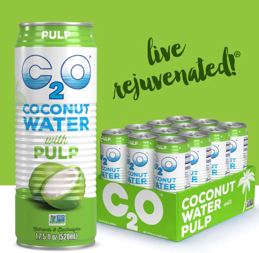 C2O Coconut Water with Pulp – 17.5 fl oz (520ml) Can (12-Pack)