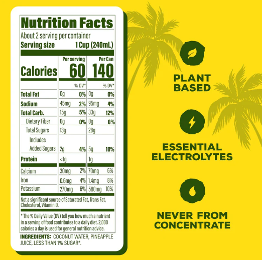 Pineapple Coconut Water – 17.5 fl oz Cans | Case of 12 Packs