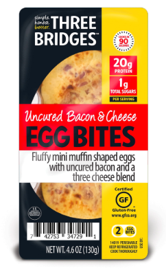 Three Bridges Uncured Bacon & Cheese Egg Bites – Case of 2 Packs