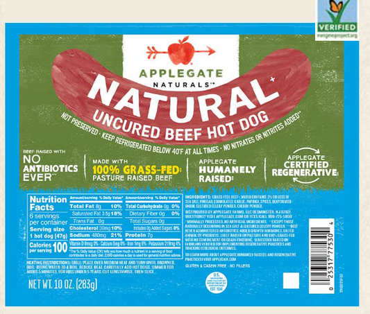 Applegate Naturals Beef Hot Dog – Case of 12 Packs