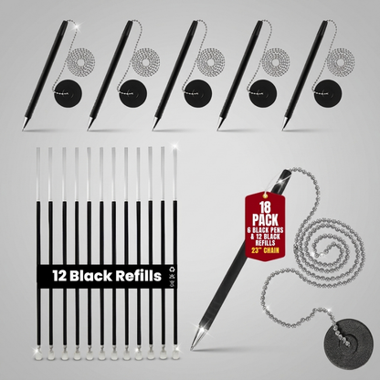 Pen with Chain Security Desk Pen on a Chain with Adhesive Base & 23" Chain Pen Holder Includes Refills for Office, Counter Pen, & Reception Use