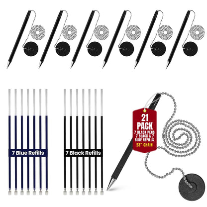Pen with Chain Security Desk Pen on a Chain with Adhesive Base & 23" Chain Pen Holder Includes Refills for Office, Counter Pen, & Reception Use