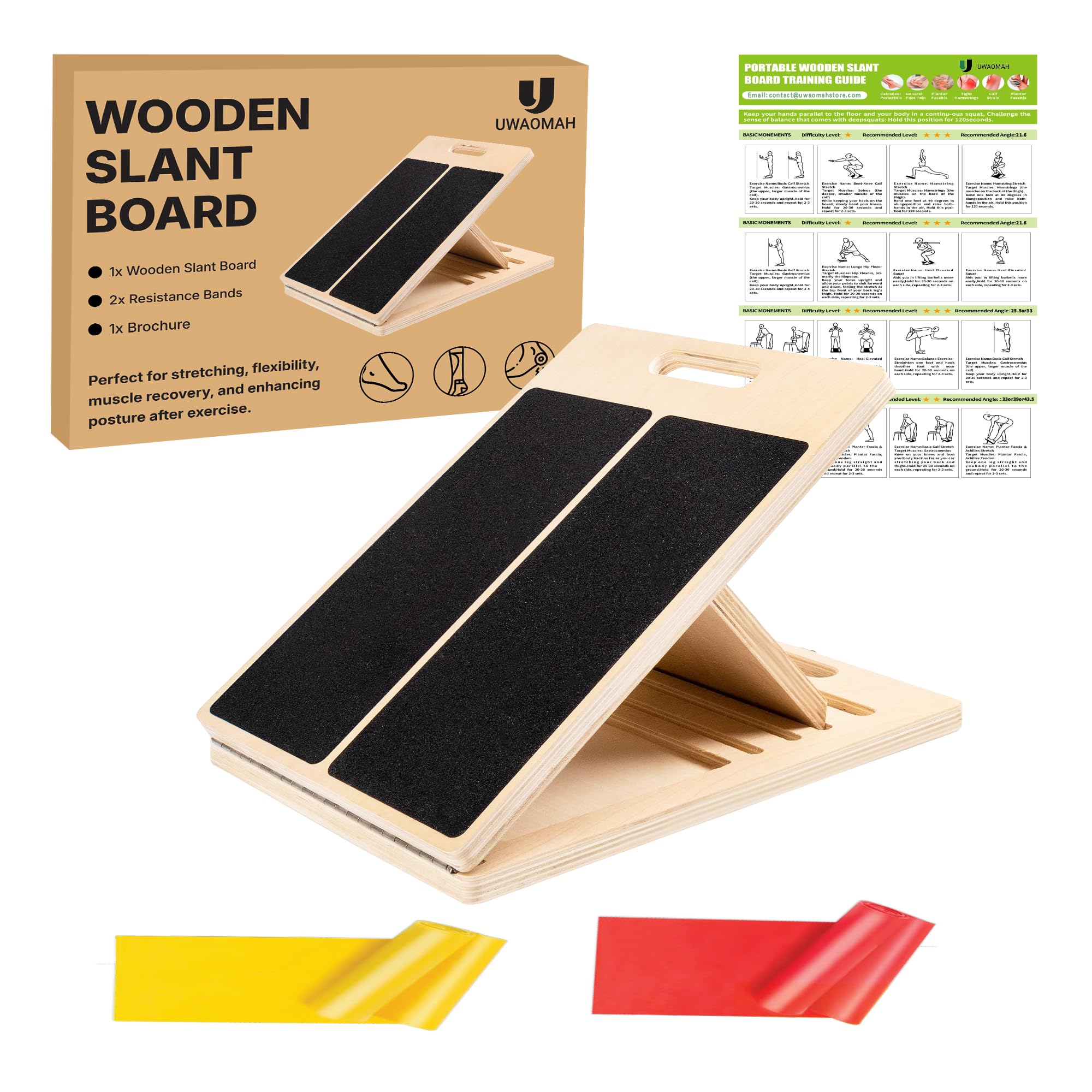 Slant Board for Calf Stretching – Adjustable Wooden Calf Stretch Board, Calf Stretcher & Squat Wedge