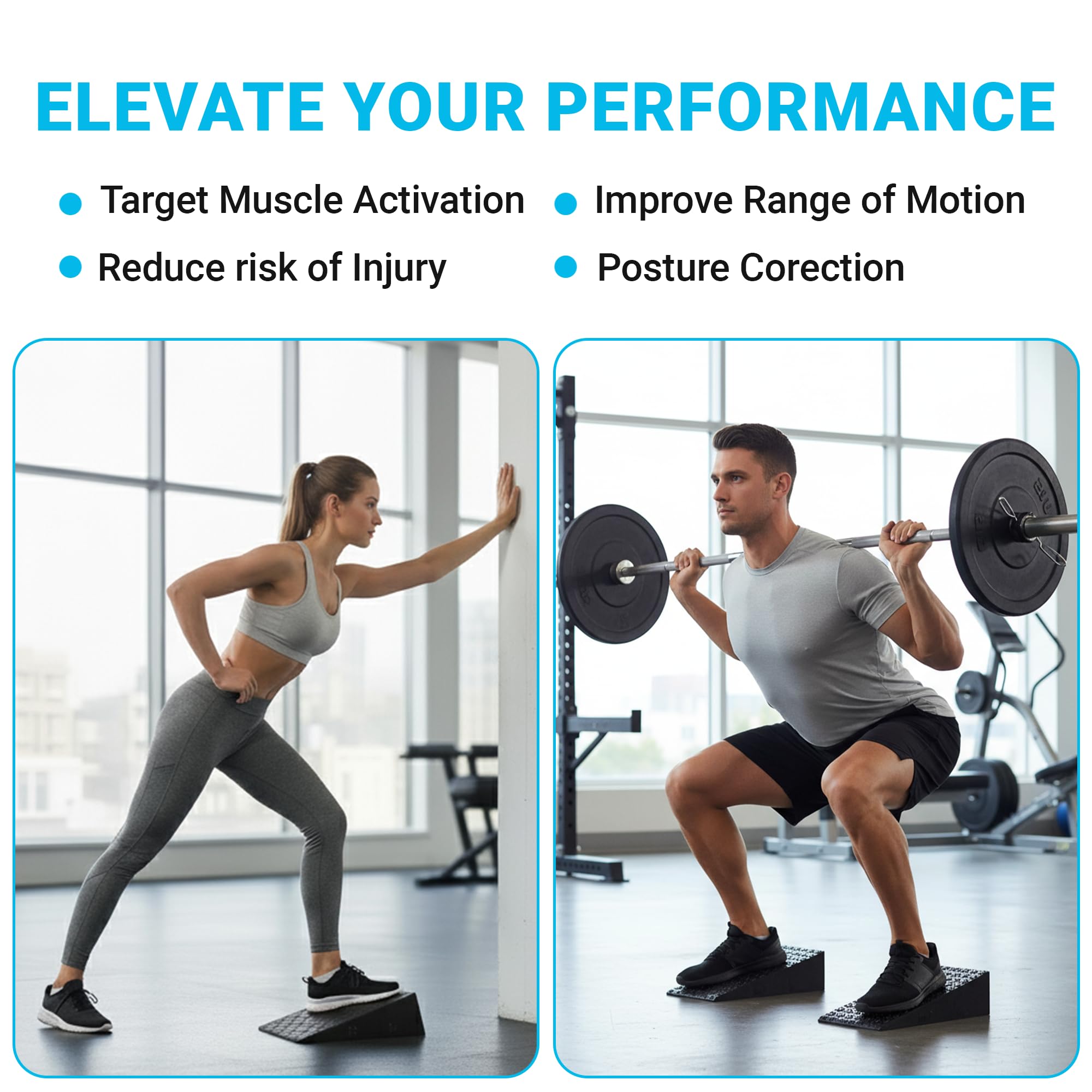 Squat Wedge 2 Pack - Non-Slip 2 Inch Heel Riser for Deeper Squats, Ankle Mobility & Calf Stretching, Portable Slant Board with Storage Bag, Heavy Duty Squat Blocks