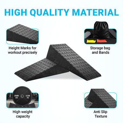 Squat Wedge 2 Pack - Non-Slip 2 Inch Heel Riser for Deeper Squats, Ankle Mobility & Calf Stretching, Portable Slant Board with Storage Bag, Heavy Duty Squat Blocks