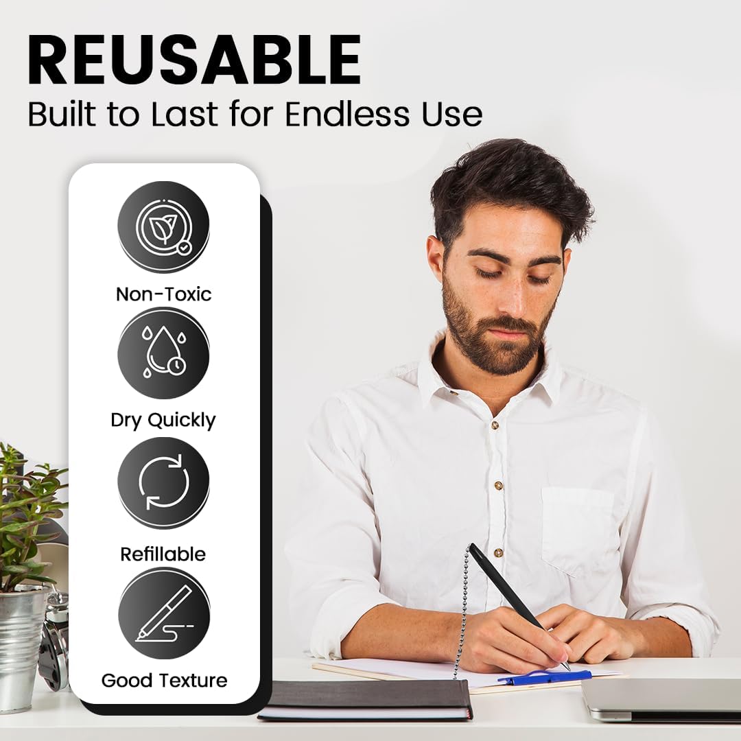 Pen with Chain Security Desk Pen on a Chain with Adhesive Base & 23" Chain Pen Holder Includes Refills for Office, Counter Pen, & Reception Use