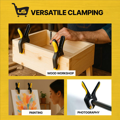 Spring Clamps [10 Pack] – 4-Inch Clamps Heavy Duty with 30lb Grip Strength & 2" Jaw Capacity | Rust-Free for Backdrop with Non-Slip Pads | Heavy Duty Clamps, Crafts, DIY & Tarps