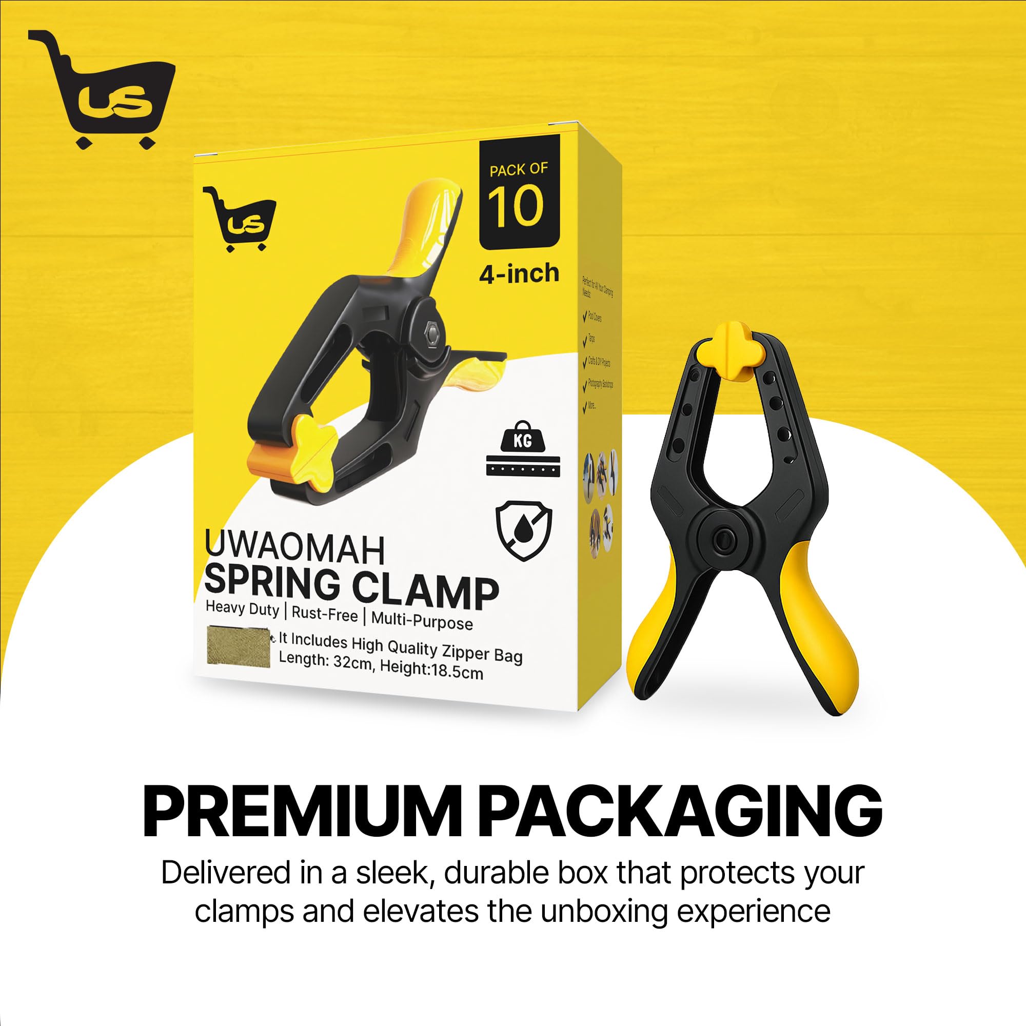 Spring Clamps [10 Pack] – 4-Inch Clamps Heavy Duty with 30lb Grip Strength & 2" Jaw Capacity | Rust-Free for Backdrop with Non-Slip Pads | Heavy Duty Clamps, Crafts, DIY & Tarps