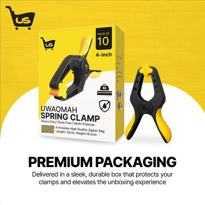 Spring Clamps [10 Pack] – 4-Inch Clamps Heavy Duty with 30lb Grip Strength & 2" Jaw Capacity | Rust-Free for Backdrop with Non-Slip Pads | Heavy Duty Clamps, Crafts, DIY & Tarps