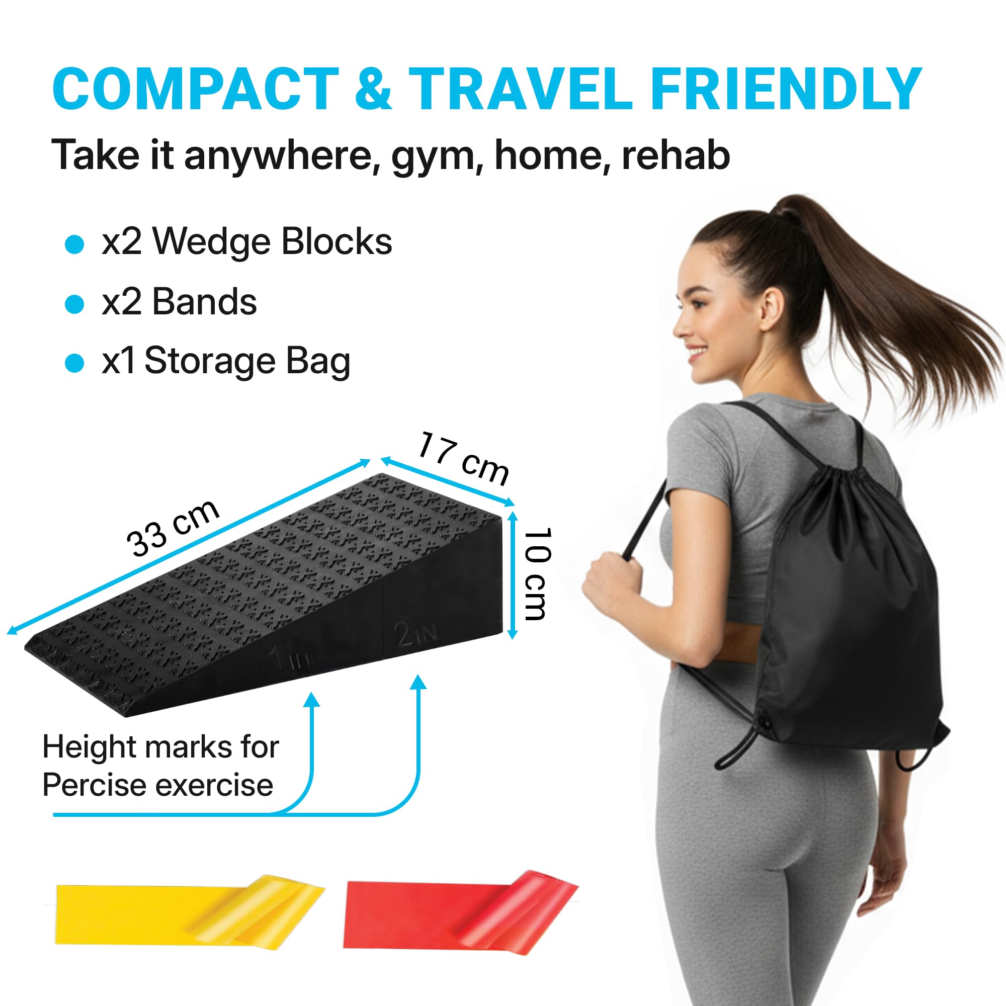 Squat Wedge 2 Pack - Non-Slip 2 Inch Heel Riser for Deeper Squats, Ankle Mobility & Calf Stretching, Portable Slant Board with Storage Bag, Heavy Duty Squat Blocks