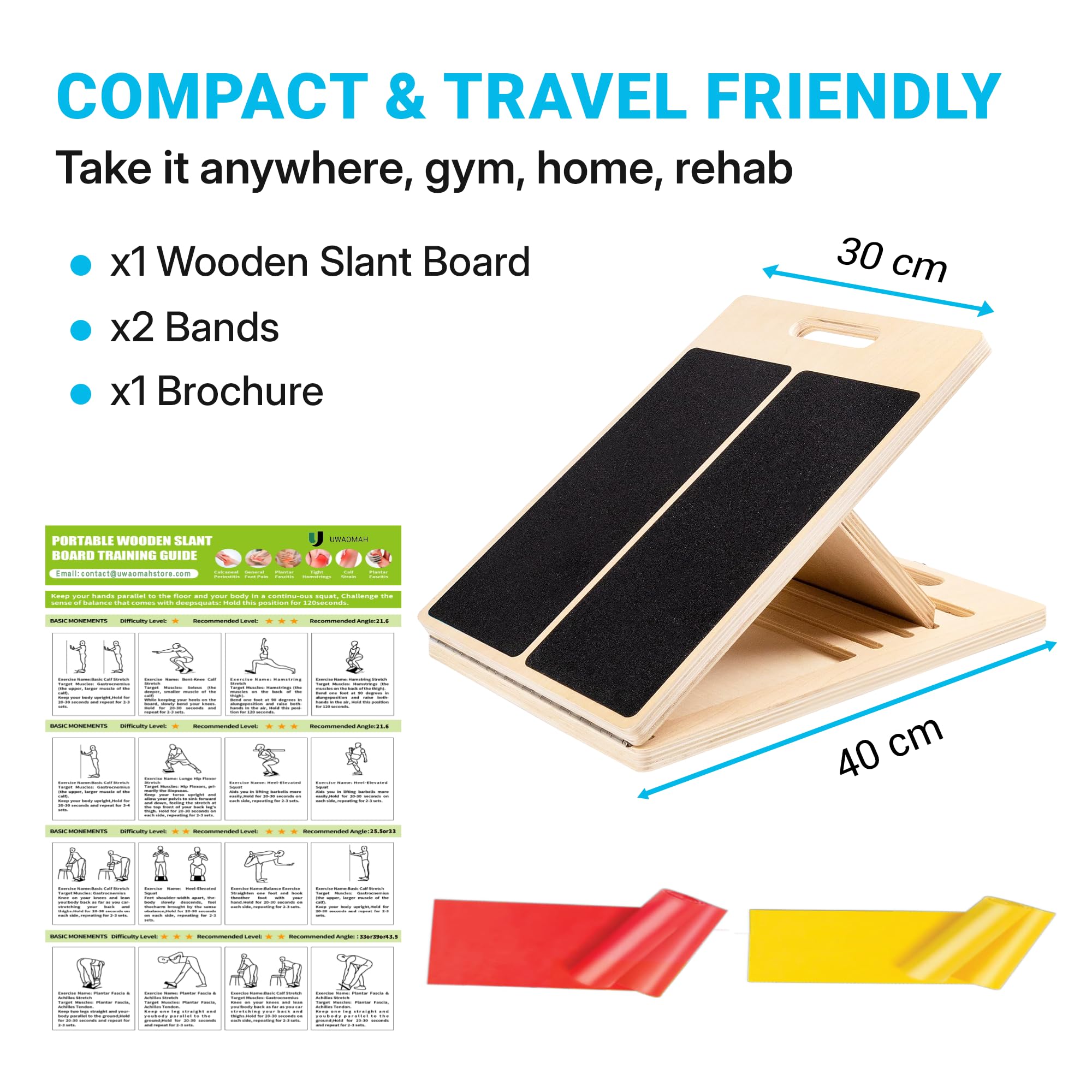 Slant Board for Calf Stretching – Adjustable Wooden Calf Stretch Board, Calf Stretcher & Squat Wedge