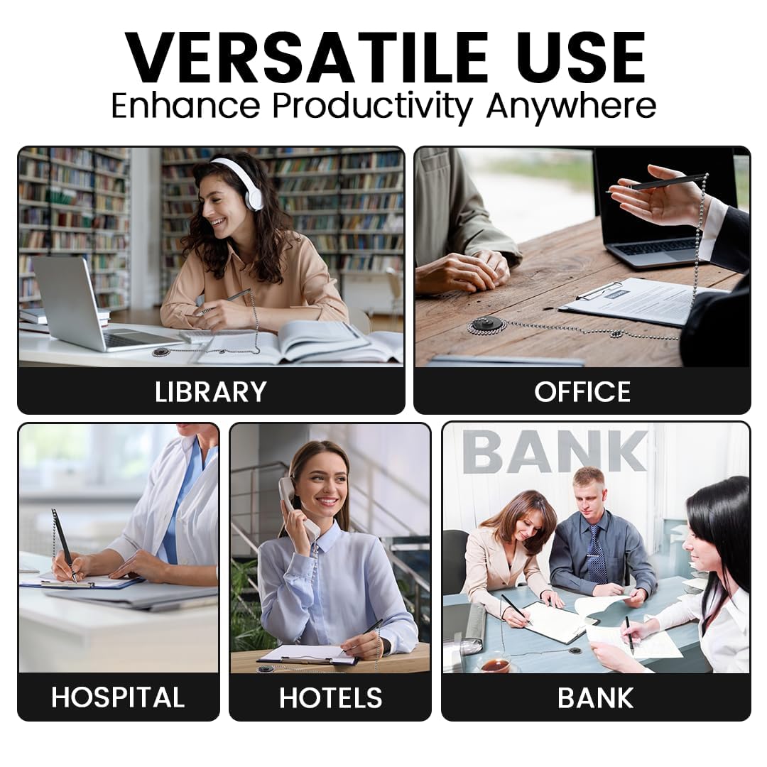 Pen with Chain Security Desk Pen on a Chain with Adhesive Base & 23" Chain Pen Holder Includes Refills for Office, Counter Pen, & Reception Use