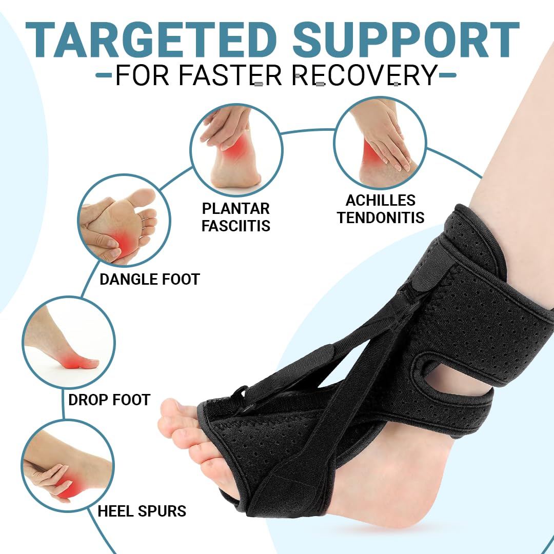 Plantar Fasciitis Night Splint - Adjustable Foot Brace for Men and Women, Heel Pain Relief, Comfortable Sleep Support for Foot Drop and Achilles Pain (Black)