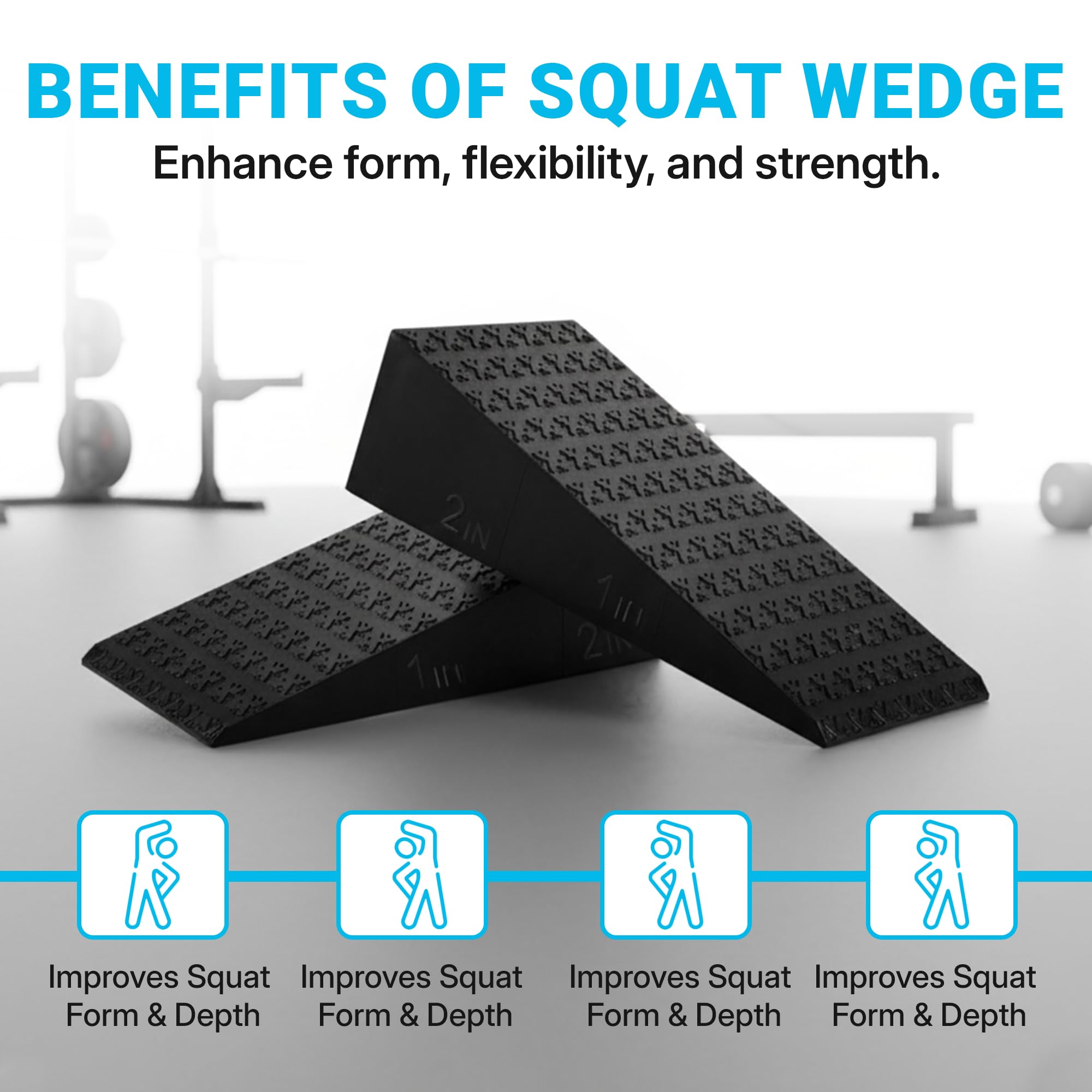 Squat Wedge 2 Pack - Non-Slip 2 Inch Heel Riser for Deeper Squats, Ankle Mobility & Calf Stretching, Portable Slant Board with Storage Bag, Heavy Duty Squat Blocks