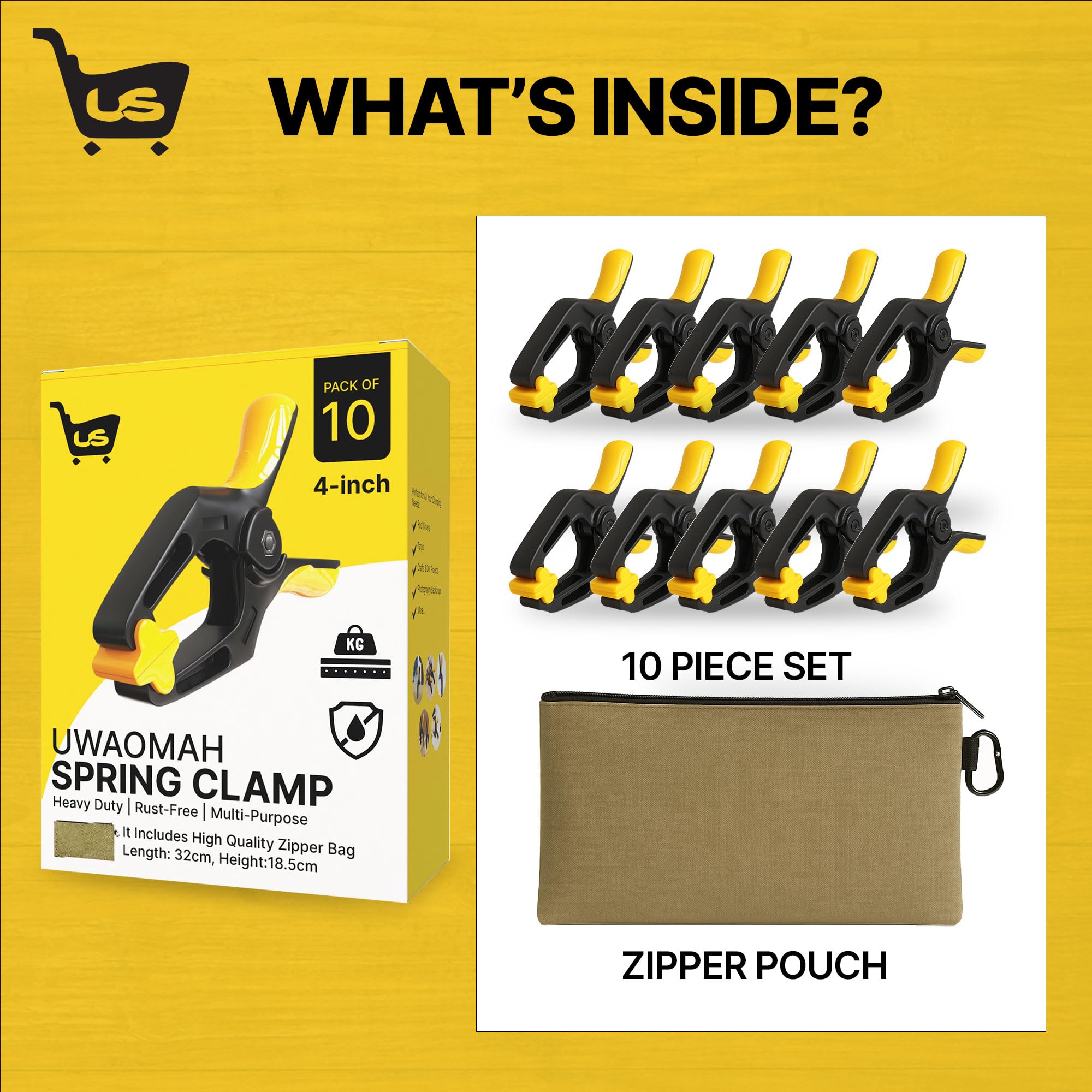 Spring Clamps [10 Pack] – 4-Inch Clamps Heavy Duty with 30lb Grip Strength & 2" Jaw Capacity | Rust-Free for Backdrop with Non-Slip Pads | Heavy Duty Clamps, Crafts, DIY & Tarps