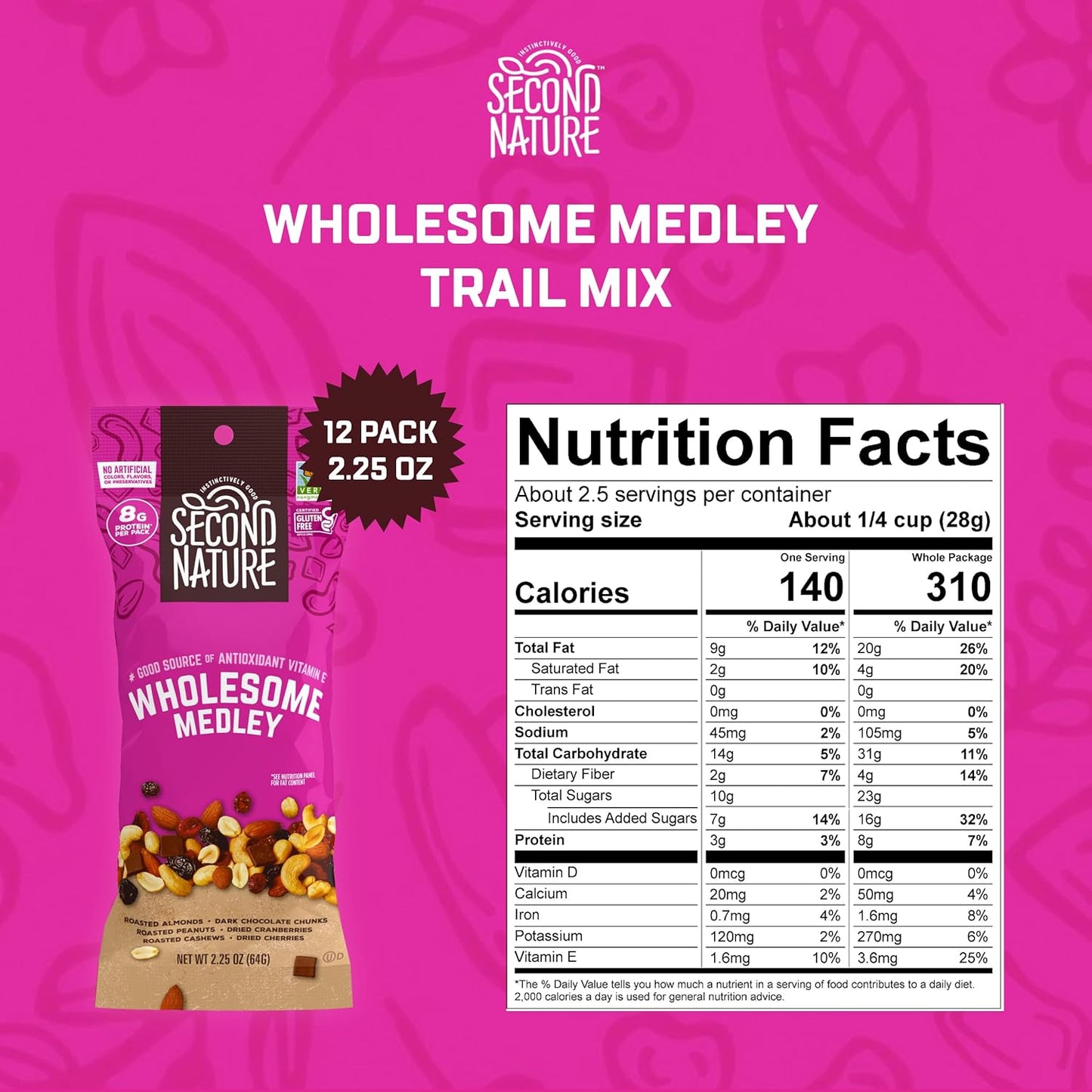 Second Nature Wholesome Medley Trail Mix – 30oz Resealable Snack Pouch